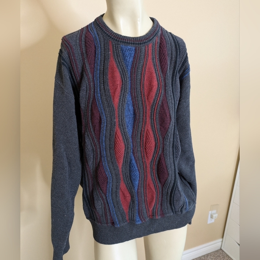 Vintage 90s Tosani Men’s Sweater Textured Multicolor 3D Coogi Style Canada Large